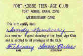 Teen Age Club Card
